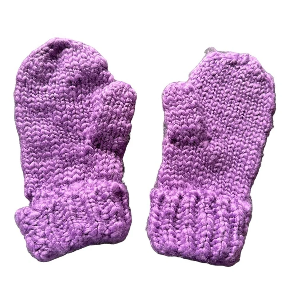 Hand Knit Chunky Purple Mittens